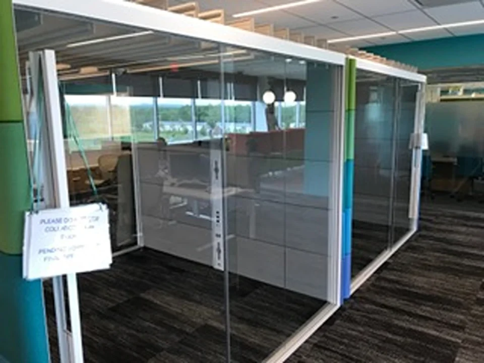 a glass wall in a room