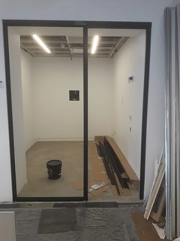 a glass door in a room