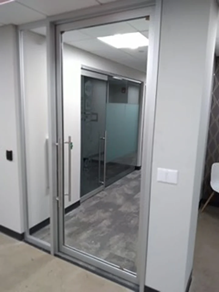 a glass door in a room