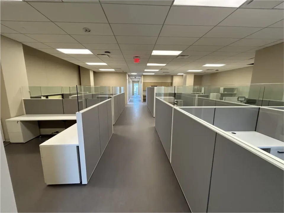 an office with cubicles