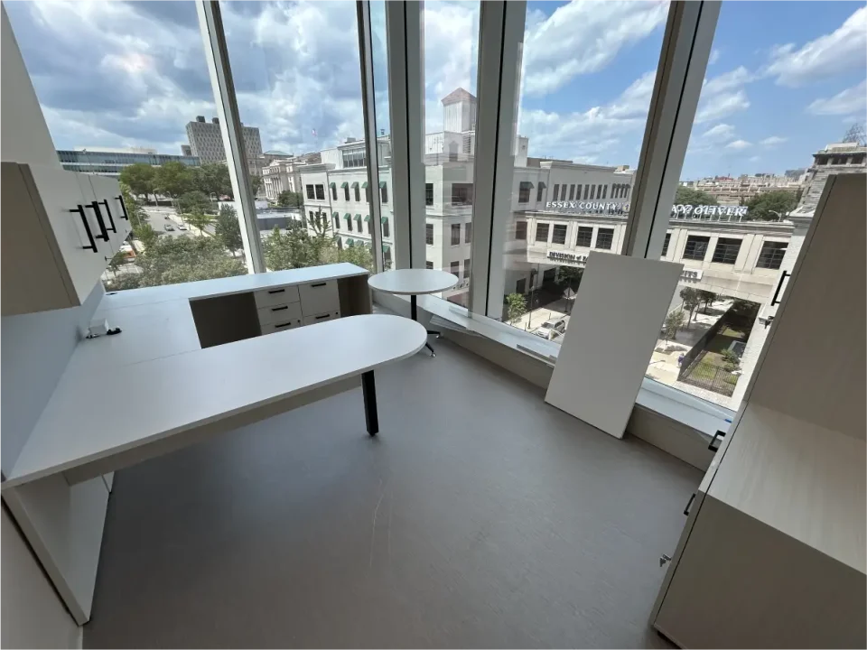 a room with a large window