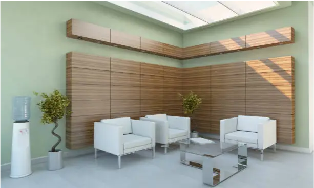 a room with white chairs and a coffee table